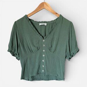 Paper Crane Green Button-Up Blouse